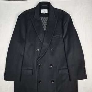 Adam Baker Double Breasted Wool Cashmere Topcoat Men 48R Peak Lapel Long Flannel
